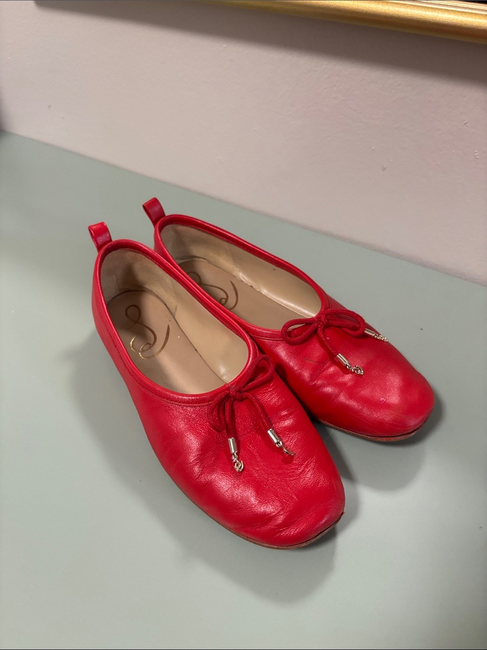 Sam Edelman Red Leather Ballet Flats with Tie Detail